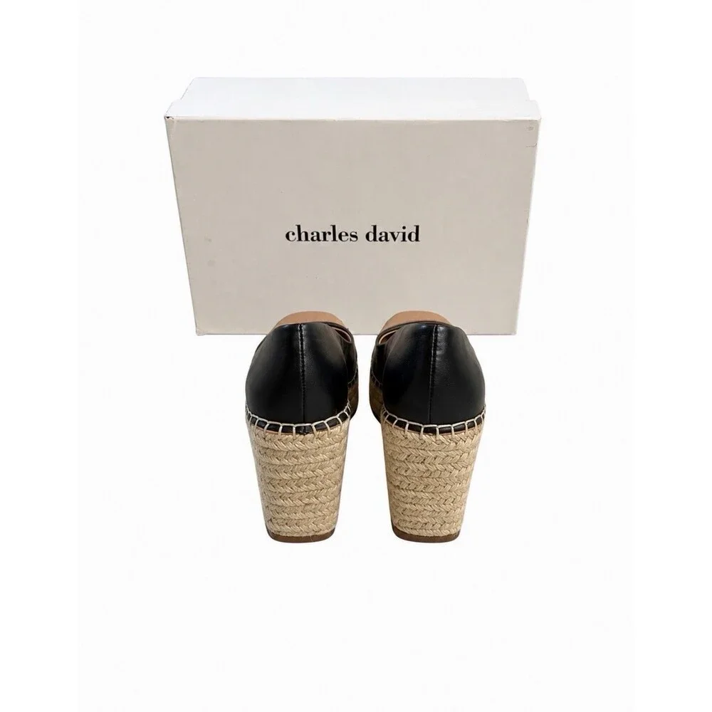 Charles David Glider Cap Toe Espadrille Leather Wedge Women’s Size 9M NIB